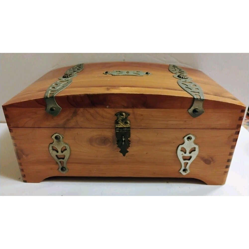 Vintage McGraw Cedar Jewelry Box Wood Treasure Chest Etched Mirror Parts Repair
